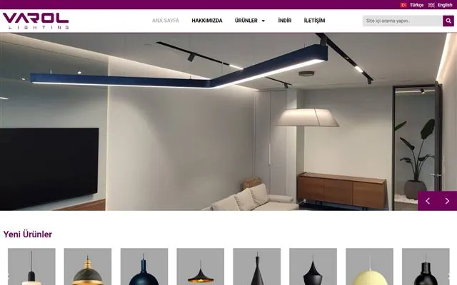 Varol Lighting web sitesi ana sayfası